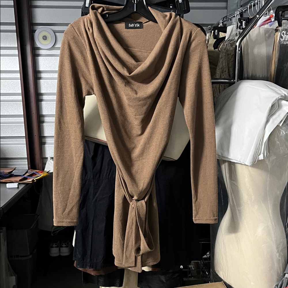 fab'rik Tan Long Sleeve Sweater Dress